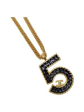 Chanel No5 Denim Plated I24 P Gold Blue Accessory Necklace